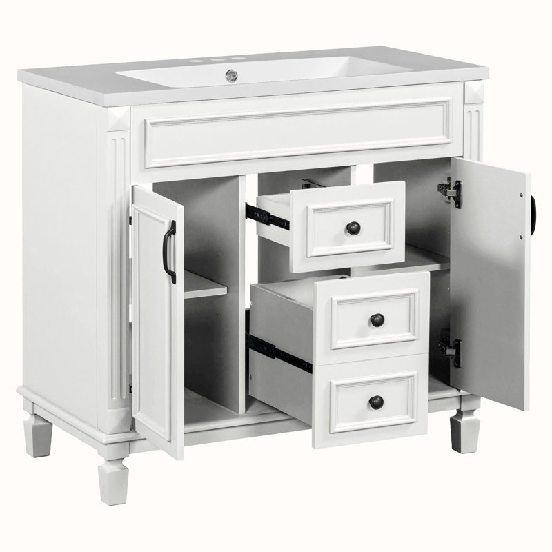 Dushaj 35.9'' Single Bathroom Vanity with Resin Top, White