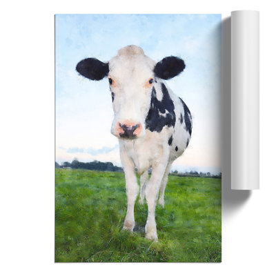 Black and White Cow Painting - Frameless Print