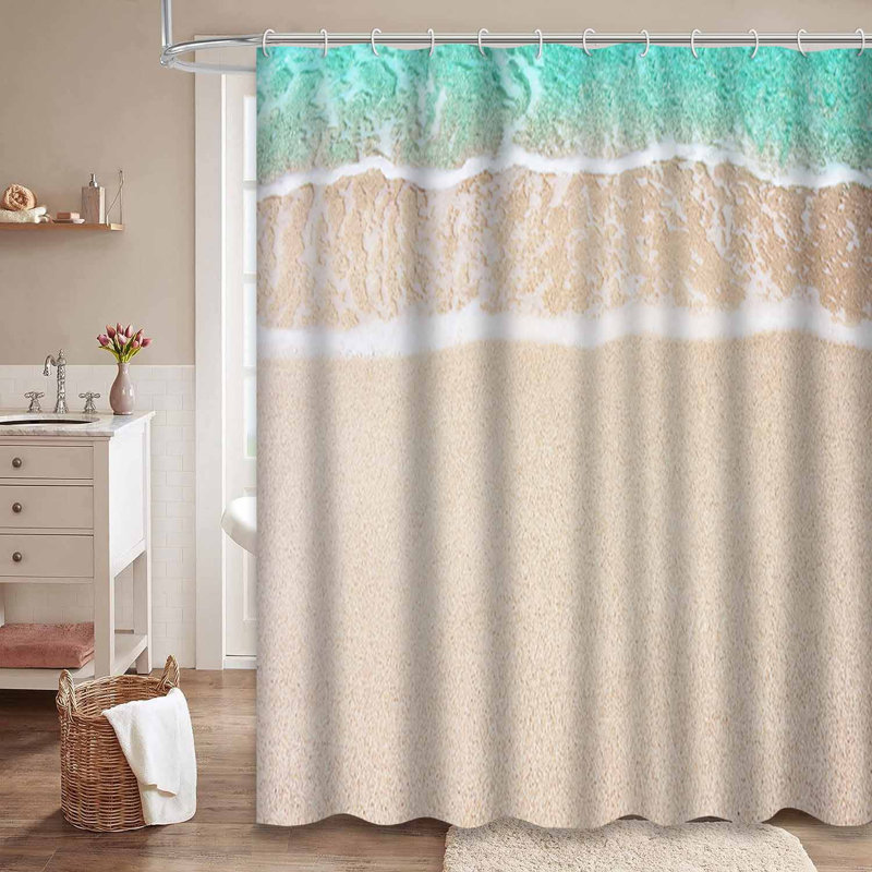 Douces vagues de l'océan, sable, plage, sable, rivage, vague, bleu turquoise, brillant avec 12 crochets, L 72 po x l 72 po