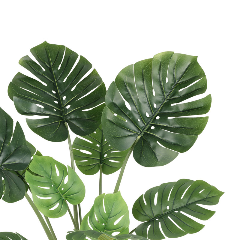 43'' Green Faux Monstera Tree in Black Cement Pot