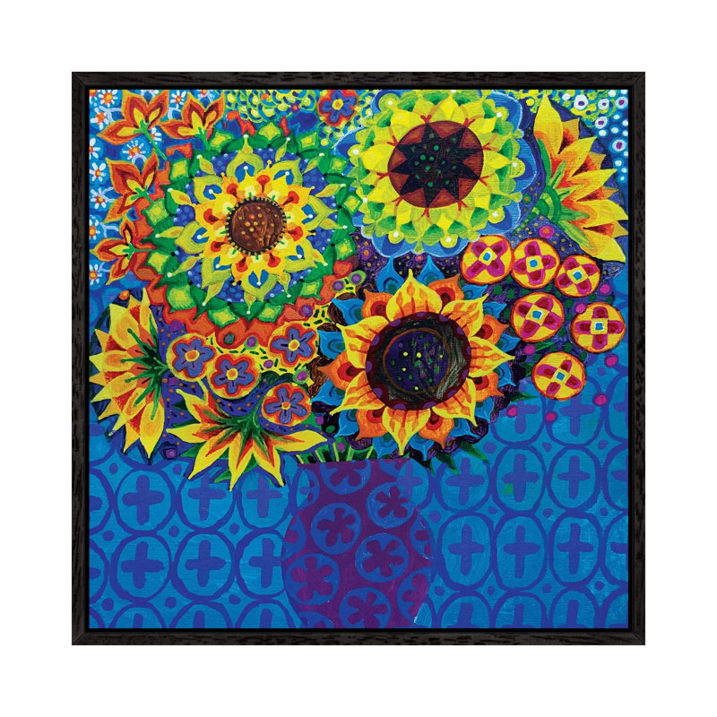 Sunflowers I by Imogen Skelley - Painting on Canvas, 45.72cm H x 45.72cm W x 3.81cm D, Black Framed