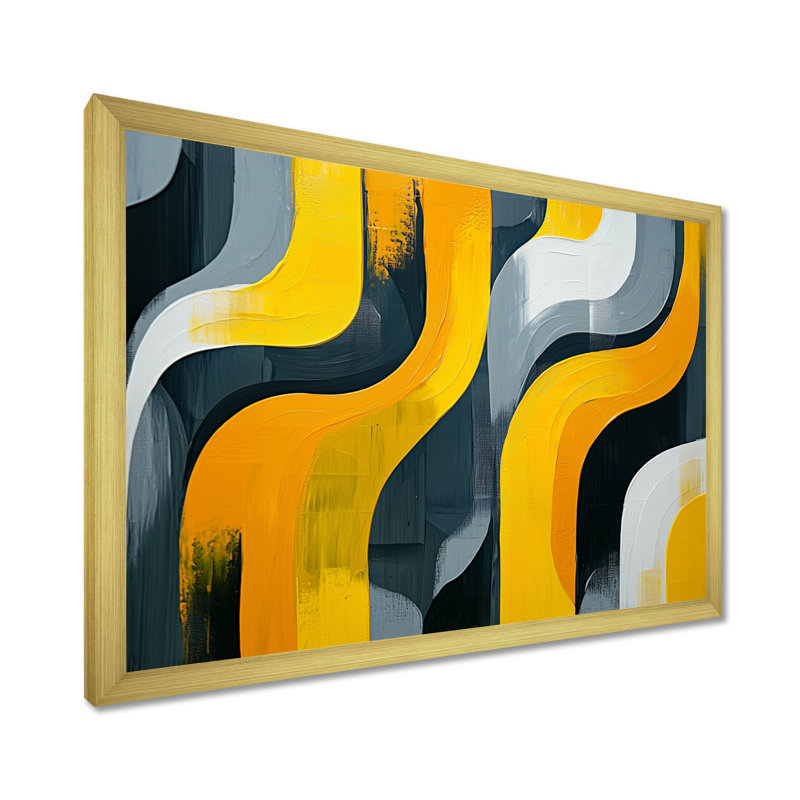 Omound - Abstract Large Wall Art, Cadre simple, H 16 po x l 32 po, Doré