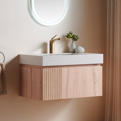 Valenza Modern Bathroom Vanity with Travertine-Pattern Sintered Stone Countertop and Ceramic Basin