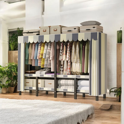 74.8" Portable Closet Wardrobe With Dustproof Cover – Freestanding Storage Organizer With Shelves & Hanging Space, by Rebrilliant