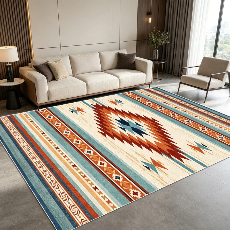 Tapis à rayures géométriques 1 pièce Southwestern Aztec, Rectangle 6 pi x 8 pi 4 po