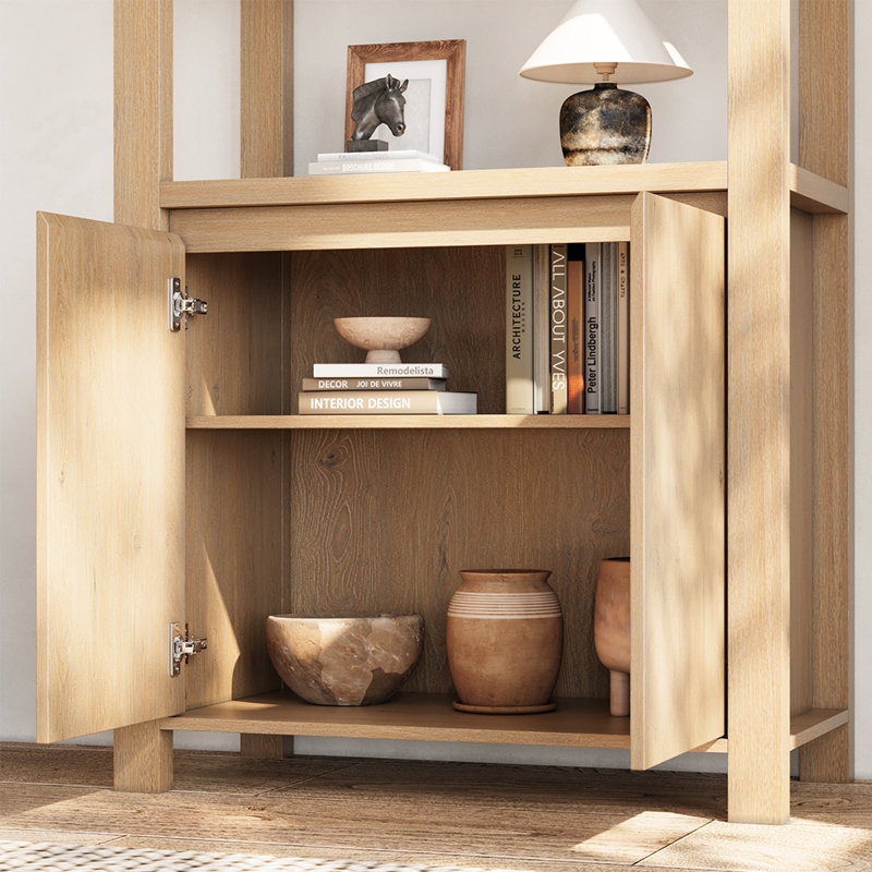 Bibliothèque en bois robuste avec armoire de rangement à 2 portes, Bois