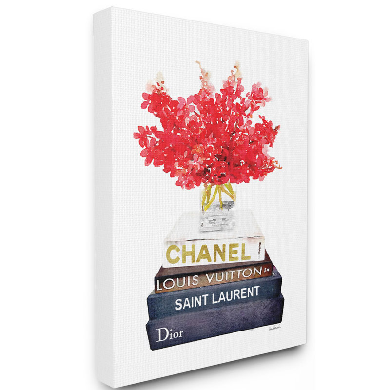 « mode motif rouge fleur bookstack », impression, Toile tendue, H 40 po x l 30 po x P 1,5 po