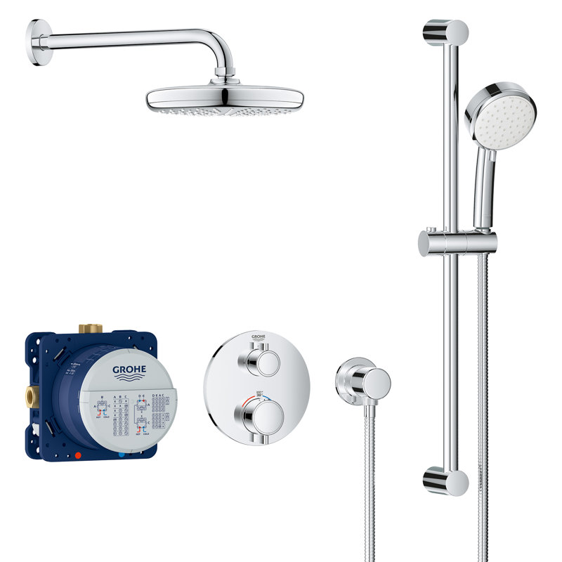 Système de douche thermostatique complet Grohtherm® avec valve brute, Chrome