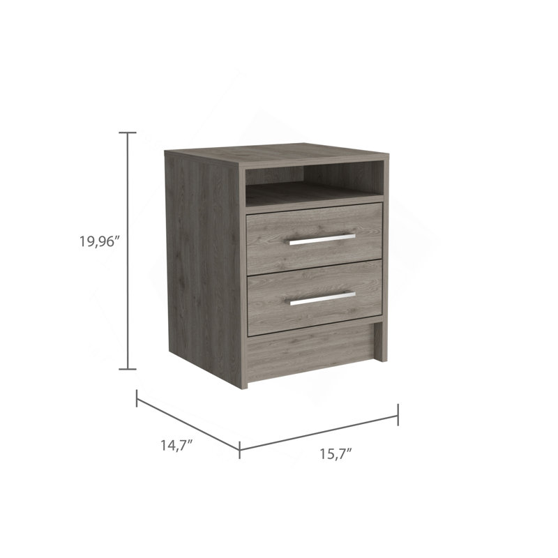 Table de chevet rectangulaire à 2 tiroirs Rowley gris clair, Gris clair