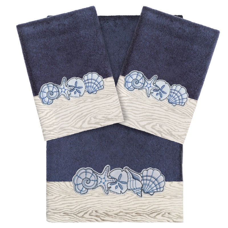 Ensemble de 1 serviette de bain et 2 serviettes à main 3 pièces SHELL ROW, Marin