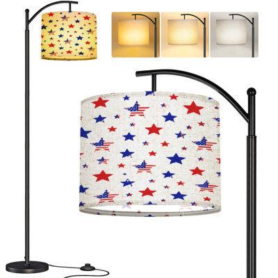  Lampe sur pied arc patriotique rouge blanc bleu étoiles sans soudure drapeau américain étoile haute moderne lampe sur pied DEL réglable en lin abat-jour 3 températures de couleur