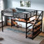 Grand cadre de lit mezzanine avec bureau et avec escalier de rangement, cadres de lit mezzanine en métal avec lumières à DEL, avec ports de charge USB, filets en fer multifonctionnels et silencieux, finition noire-1394274735