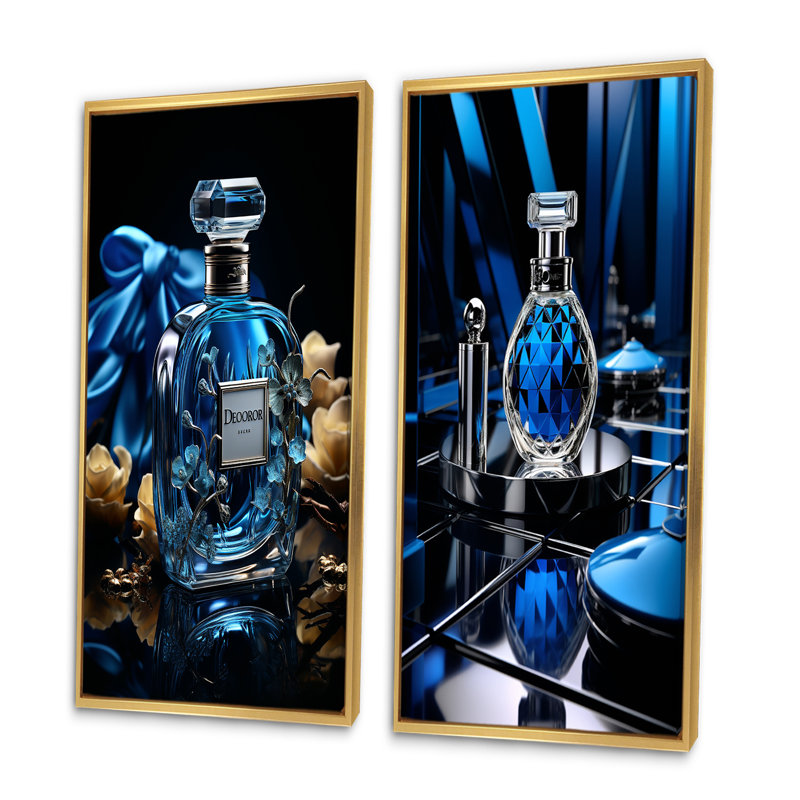 «Fashion Blue Perfume Delight» - 2 pièces, H 20 po x l 24 po, Encadrement doré