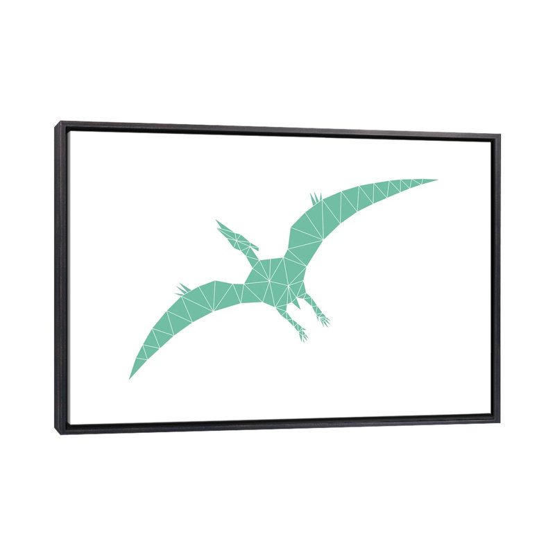 Geometric Dino Pterodactylus - impression d'art graphique, Toile avec cadre noir patiné, H 18 po x l 26 po x P 1,5 po