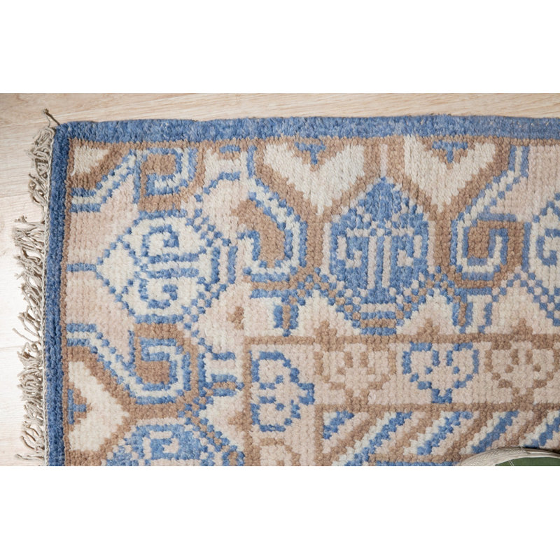 Blue Hand-Knotted Wool Circular Emblem Medallions Geometric Modern Contemporary Carpet Rug, 6' x 9'