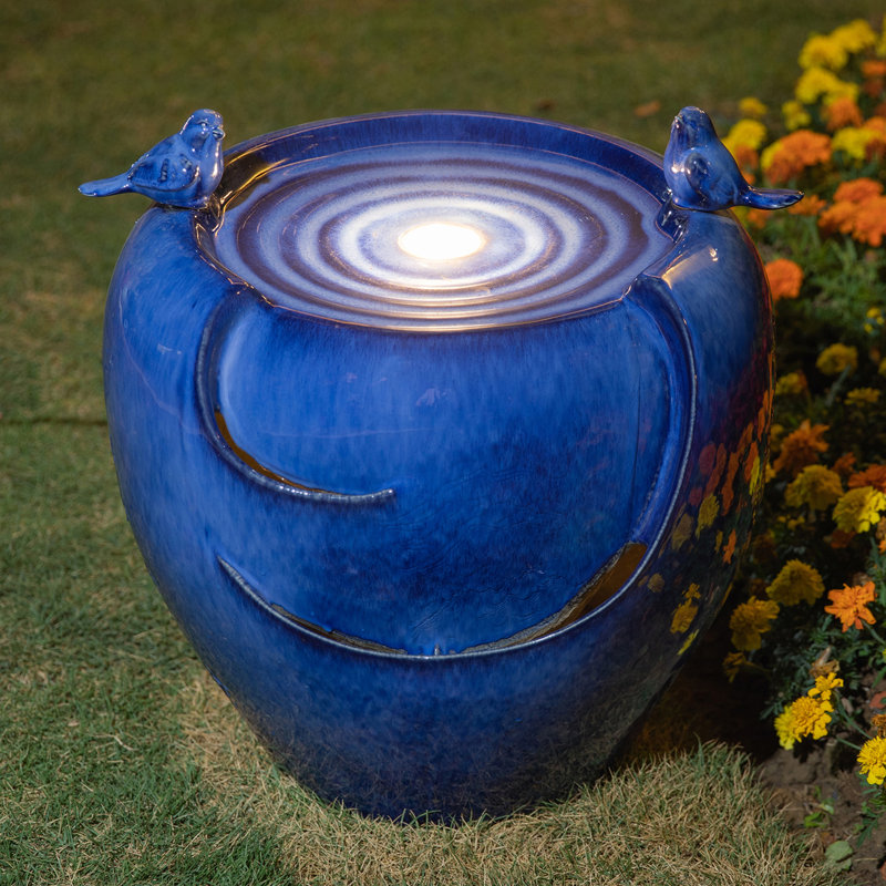 Jaicion Weather Resistant Sculptural Fountain with Light, Blue