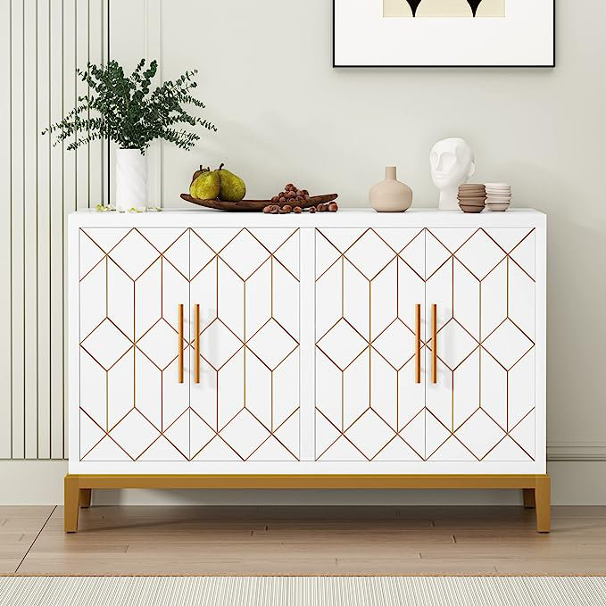 Mercer41 Miao Solid Wood 4 Doors Sideboard Buffet Accent Cabinet 