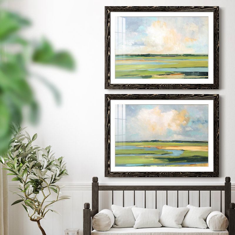 «Pastel Horizon I», ensemble de 2 peintures encadrées, Papier encadré noir, H 31,5 po x l 47 po x P 1,5 po
