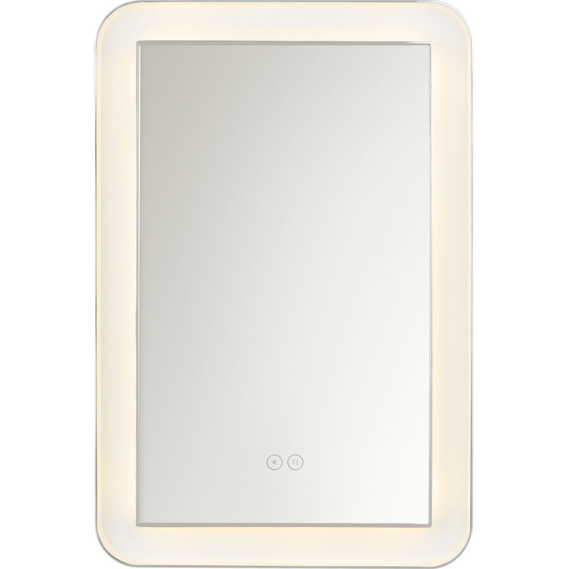 Chopin Rectangular Illuminated Mirror, Polished Nickel, 27" H x 18" W x 1.5" D