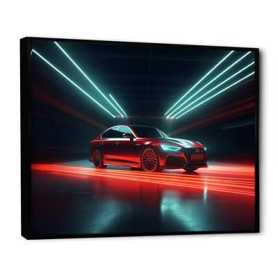 " Neon Light Strips Around Red Sedan "