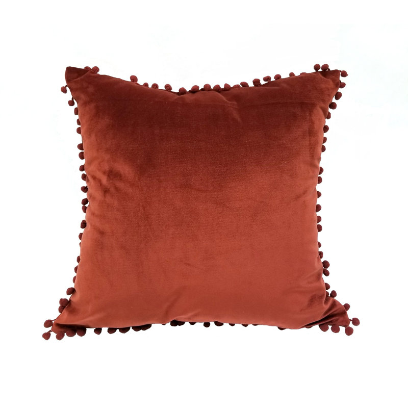 Housse de coussin carré avec pompons Jasmin, Merlot