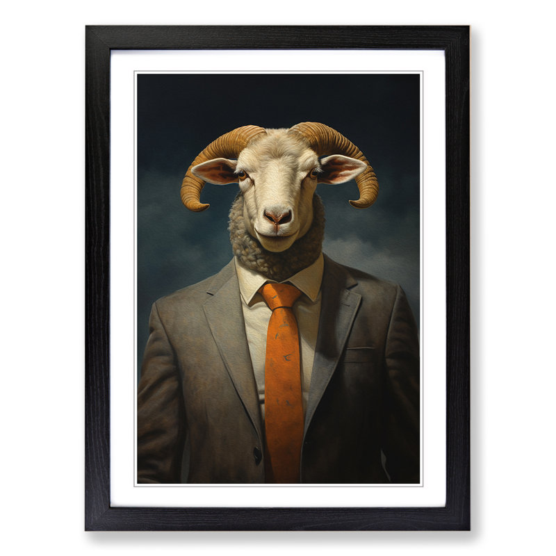Ram Sheep in a Suit Painting No.7 - Framed Print, Black , 34cm H x 25cm W x 2cm D