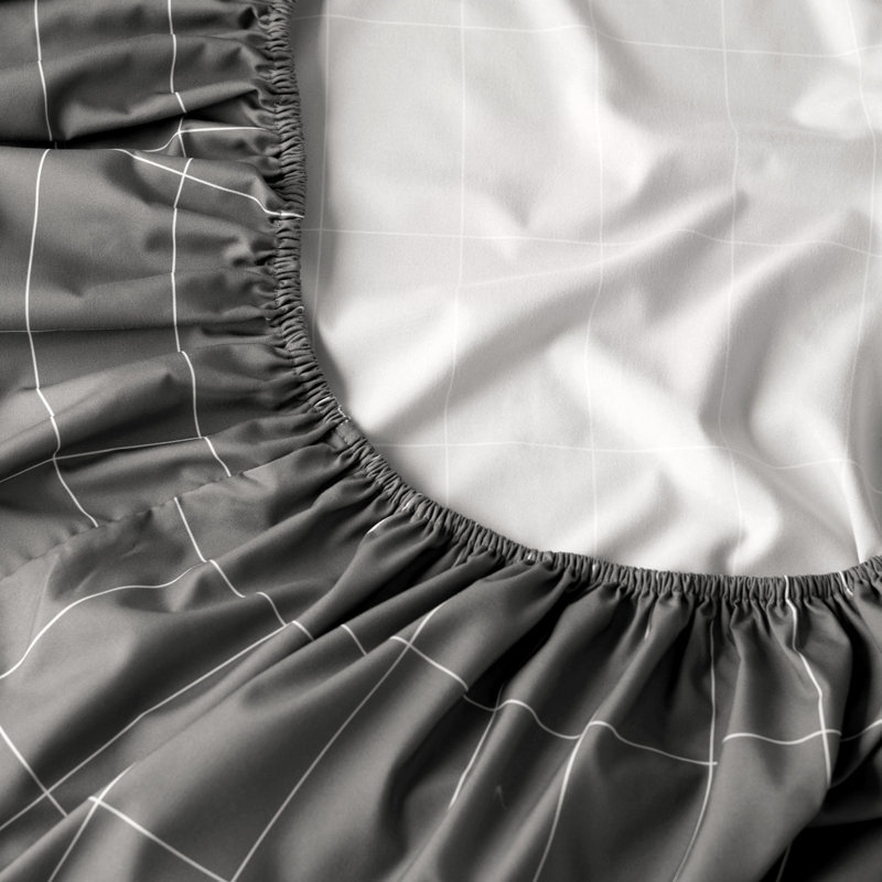 Microfiber Fitted Sheet, Grid - Gray/White, Full Fitted Sheet