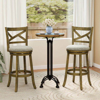 Swivel Bar Stools Set of 2, 30 Inch Bar Height Chairs w/Backrests and Wood Frame