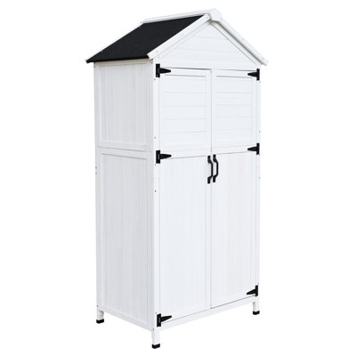 67" White Fir Wood Outdoor Storage With Organized Interior And Dual - Door Convenience For Yard Maintenance 67.43 Inch Lawn Tools Patio Essentials