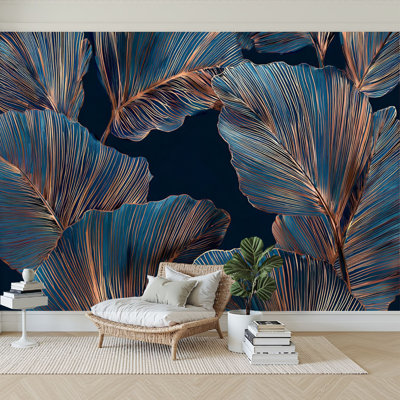 Peel and Stick Wallpaper 96" W x 69" H Modern Self Adhesive Wall Mural for Bedroom Banana palm tree leaves seamless texture Exotic tropical jungle forest