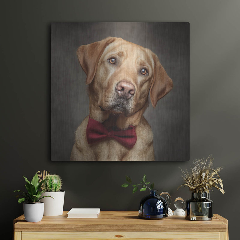  «Labrador Retriever In Bowtie» par Rich Monet, art mural en métal, 24 po x 24 po