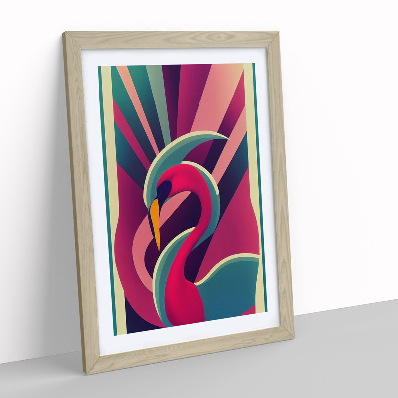 Modern Flamingo Abstract - Framed Print, 46cm H x 34cm W x 2cm D, Oak