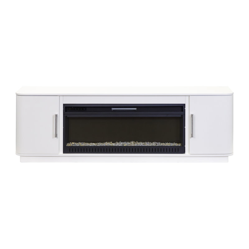 Console de foyer Jaclynn, meuble télé, meuble télé, entièrement assemblé, Blanc, H 30 po x l 76 po x P 15 po