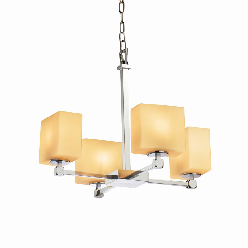 Lustree classique/traditionnel à abat-jour 4 lumières Casson, Chrome poli, Amande