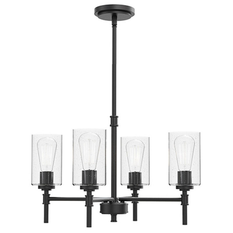 Lustre large 4 lumières 20,5 po Wexton, Noir mat, Bulle transparente