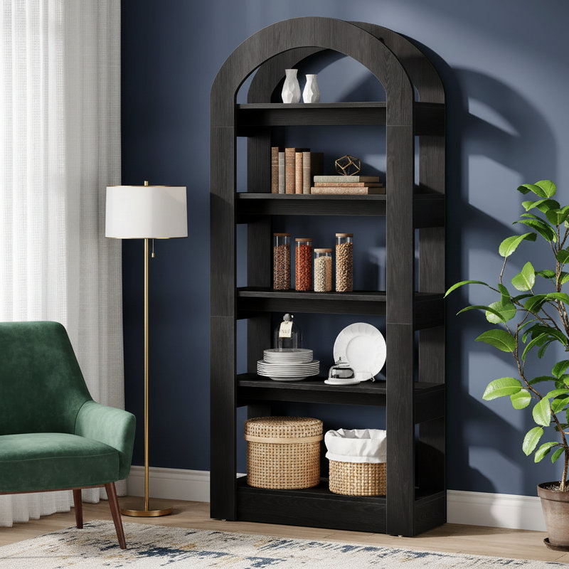 70.87" H 5-Tier Arched Bookcase, Black, 1