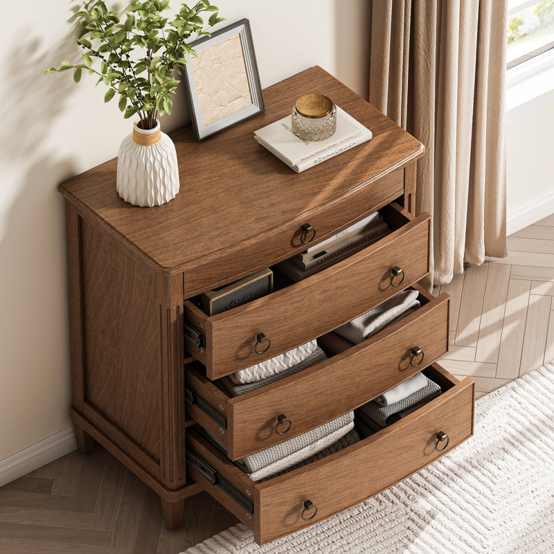 Table de chevet 3 tiroirs avec tablette coulissante et pieds en bois massif l 27,16 po Relluna, Brun