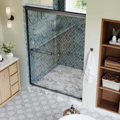 54"x 72" H Framed Sliding Shower Door with  1/4 inch(6mm) Clear Tempered Glass and Dual Handles,Matte Black