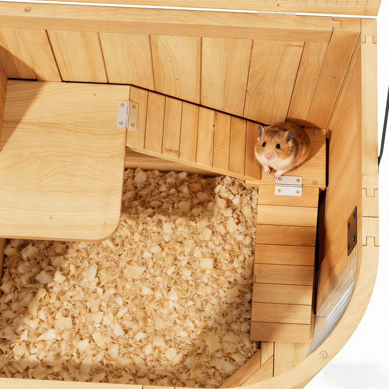 Grande cage d'intérieur en bois pour hamster avec pieds de table détachables et coins arrondis, naturel