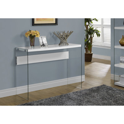 Table d'appoint, console, vestibule, étroit, canapé, stratifié blanc brillant, verre trempé transparent