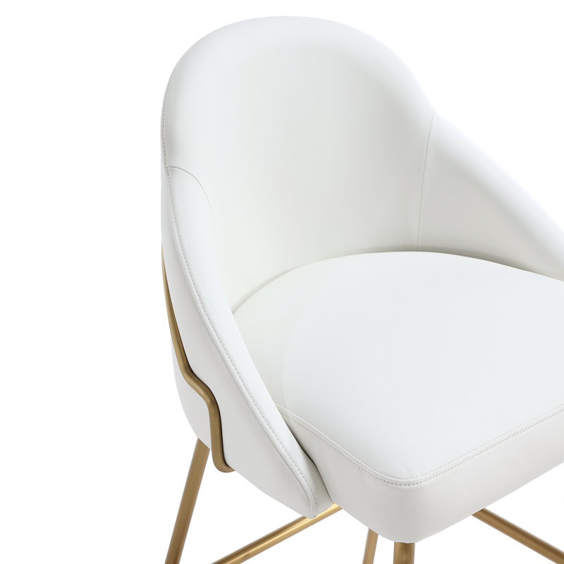 Gracie Modern Vegan Leather Upholstered Steel Counter Stool in White and Gold, Counter Stool (26" Seat Height)