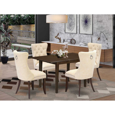 5-Piece Mahogany Finish Solid Wood Top - Rectangular Dining Room Set with Butterfly Leaf - Seats 4