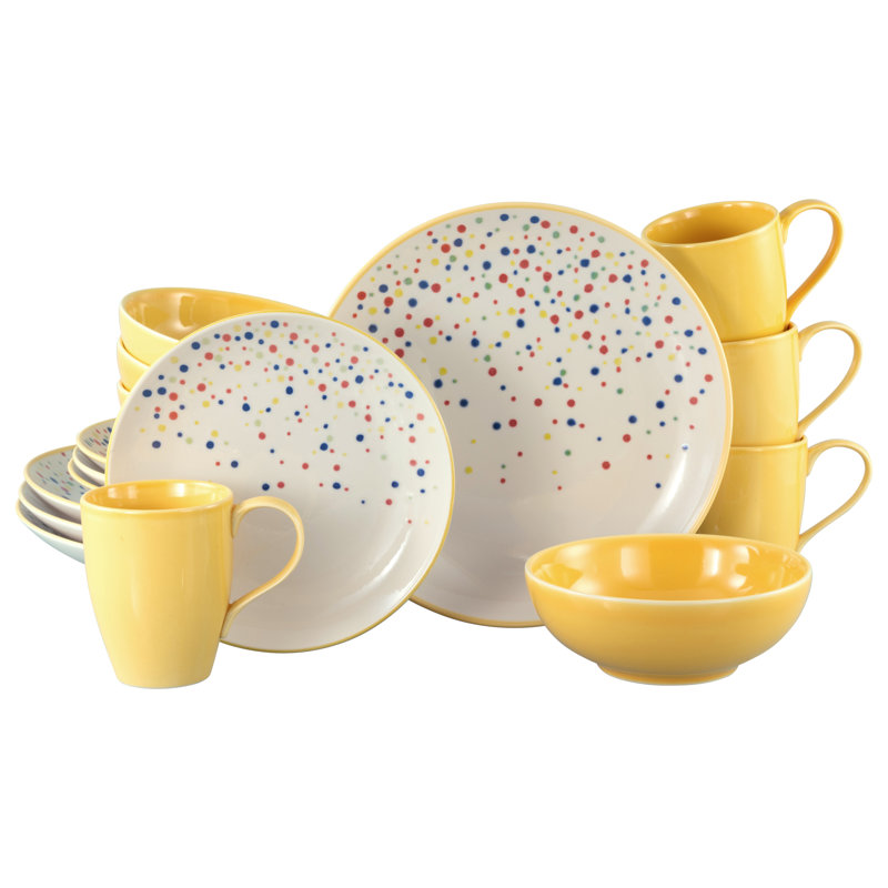 Joy Piece Stoneware Dinnerware Set - Service for 4, Yellow
