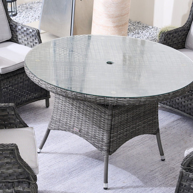 Round Unfinished Dining Table with Wicker Base
