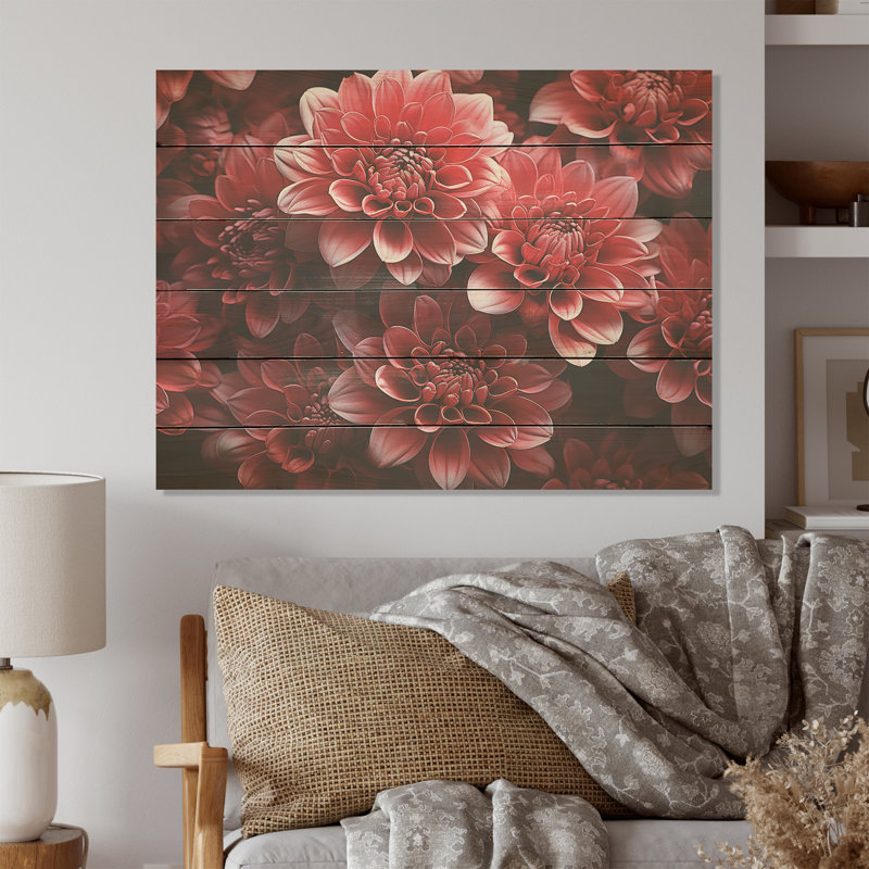 Crimson Mums Elegance Blooms I - Art sur bois de pin naturel, H 30 po x l 40 po