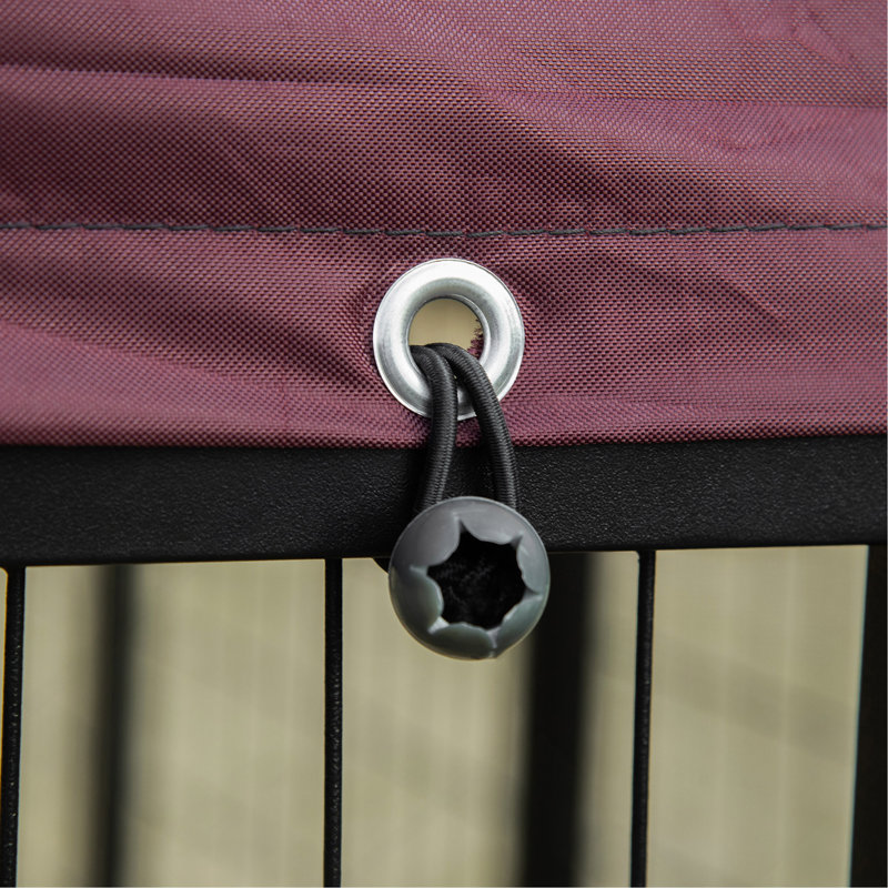 Chenil d'extérieur pour chien 5 pi x 5 pi x 5 pi avec porte-bol rotatif, parc pour animaux de compagnie, clôture pour chien en acier soudé avec auvent résistant à l'eau et aux rayons UV, noir et rouge