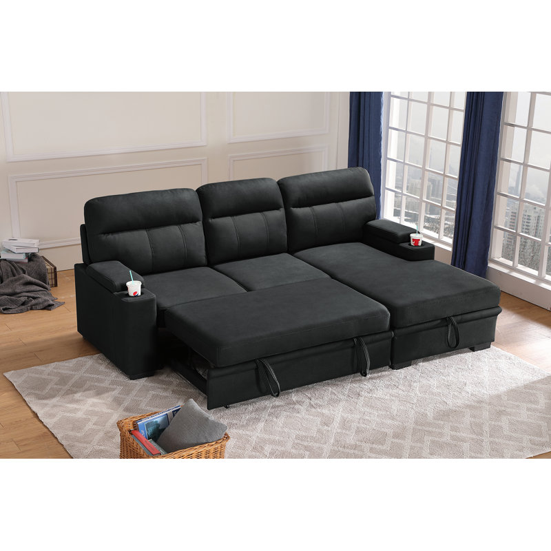 Ensemble de canapé-lit modulaire en L en microfibre polie de 93 pouces avec méridienne orientée à droite, ensemble de 2 pièces