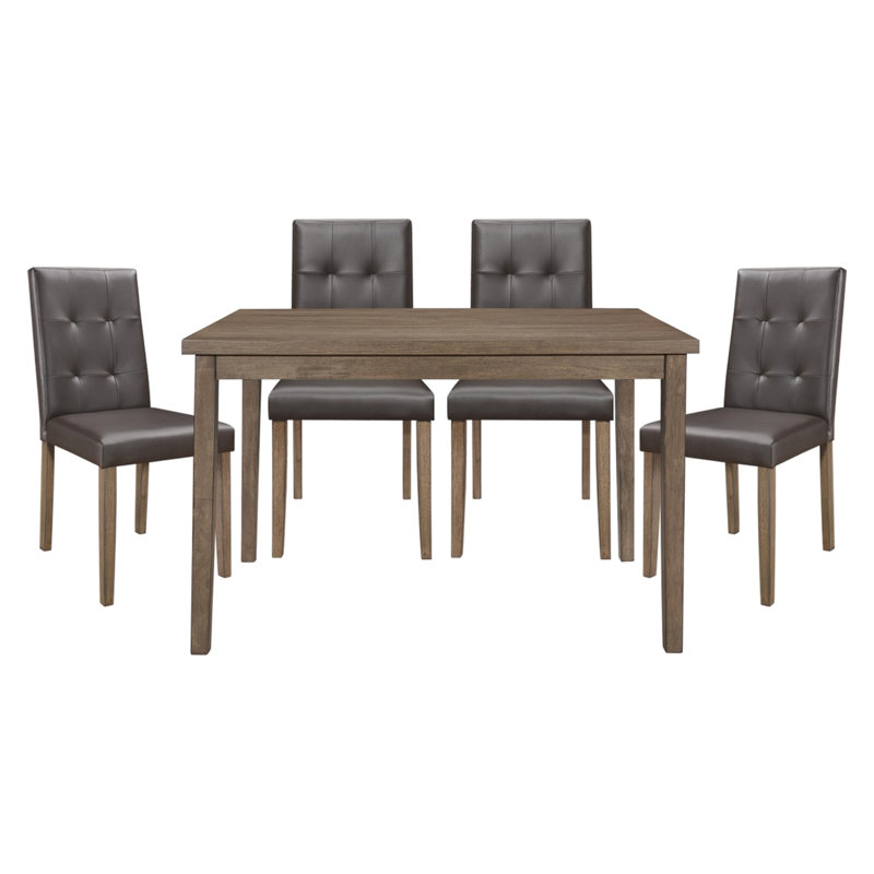 Table de salle à manger rectangulaire en noyer brun, capacité de 4 places, 4 pièces en bois pour la finition, en bois