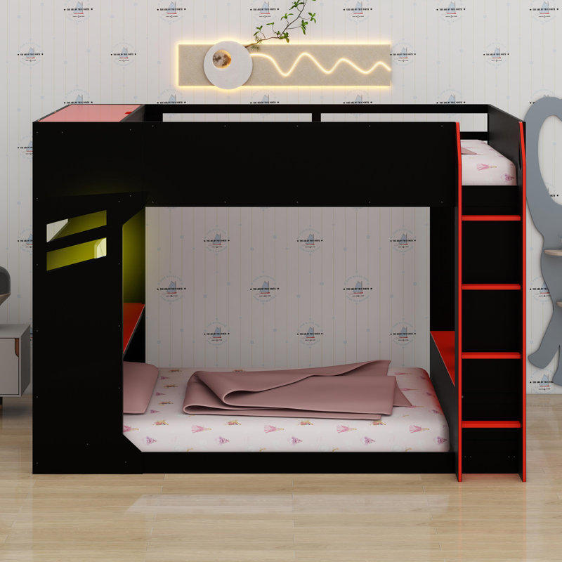 Lit mezzanine avec bureau à hauteur réglable, Rouge