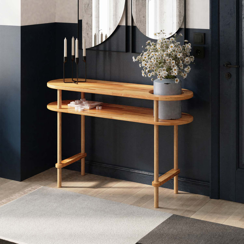 Table d'entrée ovale en bois massif avec 2 tablettes Malibu - Design moderne et minimaliste